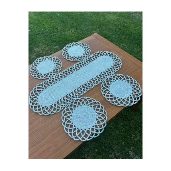 Home Inn Home Textile 4 Kişilik Hasır Görünümlü Amerikan Servis ve Runner Takımı