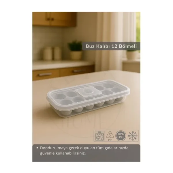 Jet's Home 12 Bölmeli Buz Kalıbı Esnek Silikon Buz Küpü BPA FREE Yuvarlak Bas Parmak Buzluk Çapı 3,5 cm Gri
