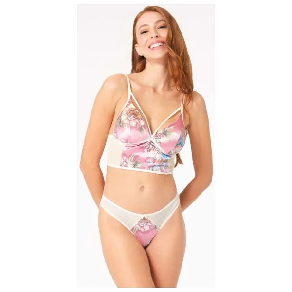 Kadın Kadife Balensiz Desteksiz Dolgusuz Yaka Detaylı Çiçek Baskılı Bralet Sütyen ve Slip Takım (4222) MAN4222