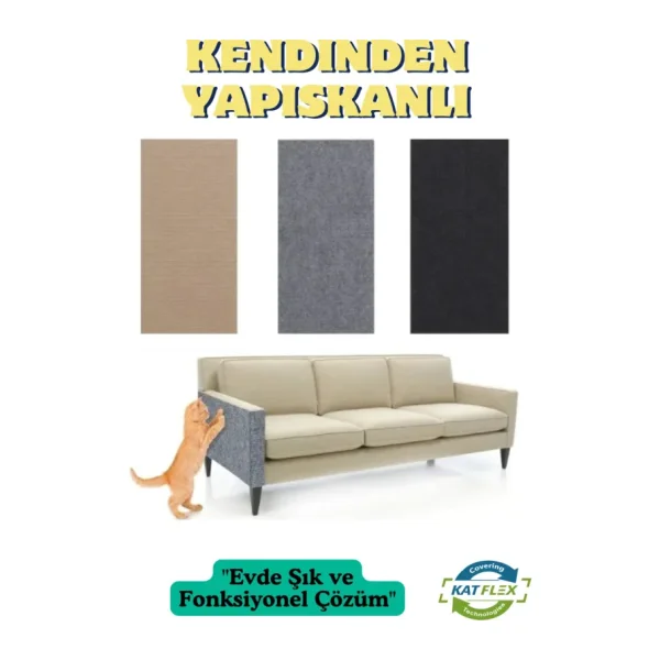 Katflex Antrasit Yapışkanlı Koltuk Kenarı Koruyucu Kedi Tırmalama Halısı