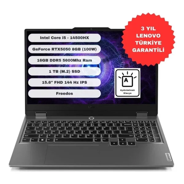 Lenovo LOQ 15IRX10 83JE012FTR i5-14500HX 16 GB 1 TB SSD RTX5050 15.6" Full HD Oyun Bilgisayarı
