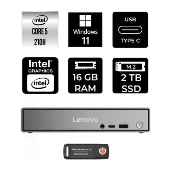 Lenovo Thinkcentre Neo 50Q Gen 5 Intel Core 5 210H 16Gb 2Tb Ssd W11P Mini Masaüstü Bilgisayar