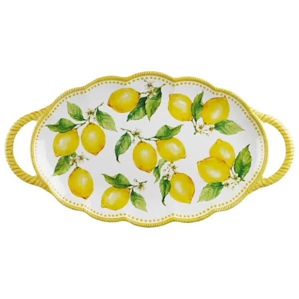 LuckyArt Limora Melamin 48 cm Kulplu Oval Tepsi