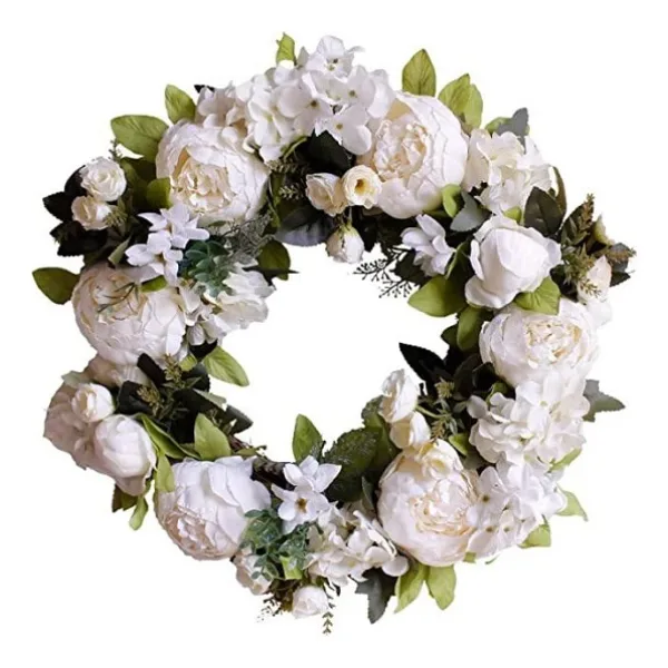 Nettenevime Yapay Çiçek Kapı Süsü Beyaz Şakayık Marsilya Güllü Yılbaşı Kapı Çelengi