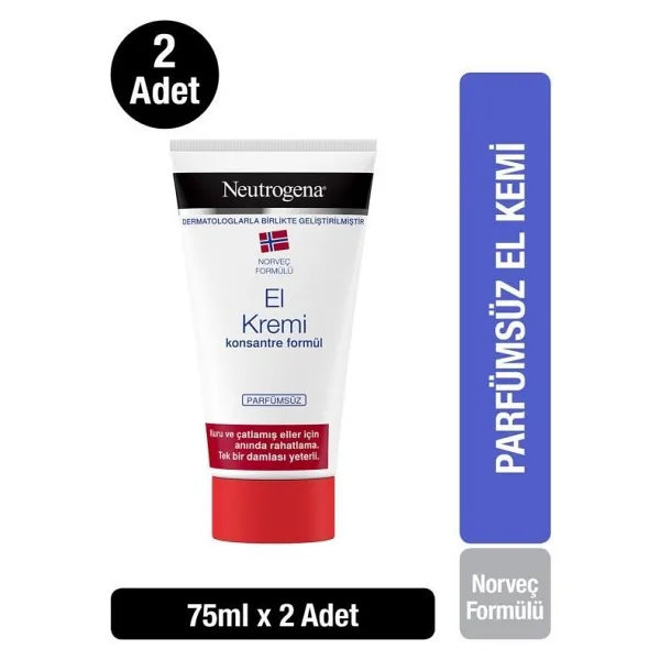 Neutrogena Parfümsüz El Kremi 75 Ml X 2 Adet Norveç Formülü ile Yoğun Nemlendirme