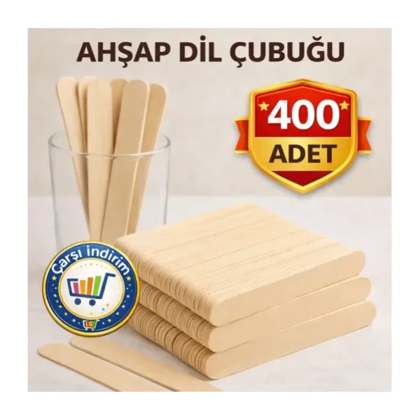 Nistabolje 400 Adet Abeslang Genis Dil Cubugu Ahsap Buyuk Dondurma Dil Basma Cubugu