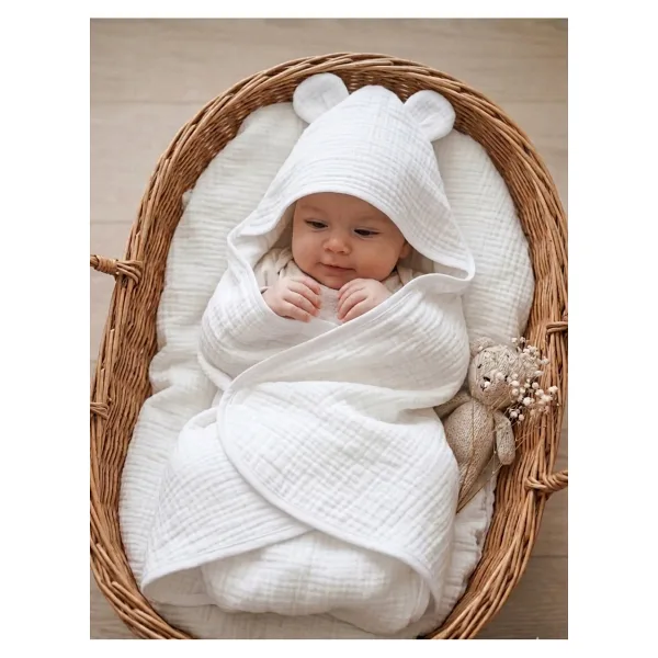 O&G Collection %100 Pamuklu , Organik 4 Katlı Multi Müslin Bebek / Çocuk , Bornoz / Havlu Banyo / Havuz / Deniz