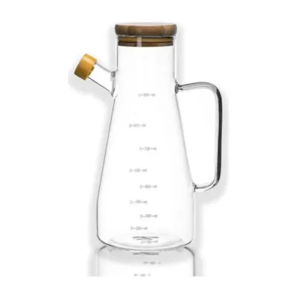 Paçi Borosilikat Cam Yağlık Sirkelik 900ML Bambu Kapaklı Modern Mutfak Aksesuarı