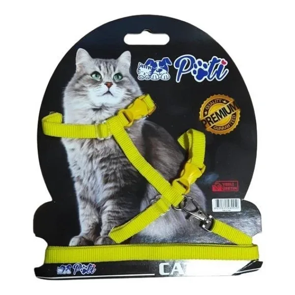 Pati Yavru Kopek Ve Kedi Gezdirme Takim Tasmasi (Ayarlanabilir) Duz Sari