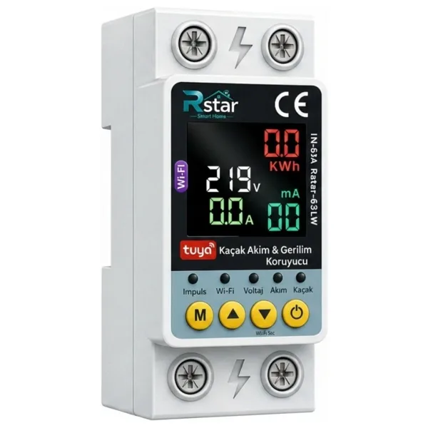 Rstar WiFi Akıllı Kaçak Akım Rölesi Tuya Uyumlu Voltaj ve Akım Koruyucu (Rstar-63LW)
