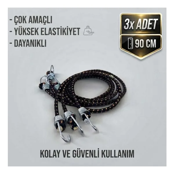 SEMACAN Kalın Esnek Bagaj Bağlama Lastiği 3 Adet Kancalı Motor Araç Gergisi