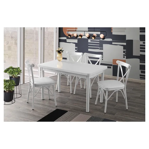 Sweet Home Masa Sandalye Sabit 70x120 Masa Beyaz 4 Adet Çapraz Sandalyetakım