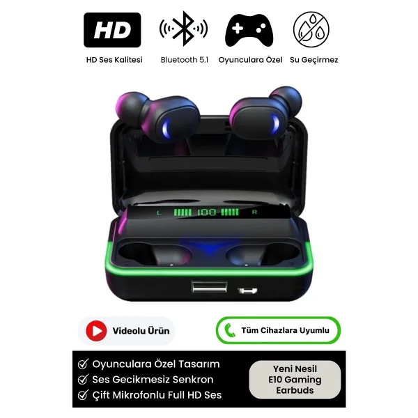 Torima E10 Dijital Ekran TWS Kablosuz Kulak İçi Bluetooth Kulaklık
