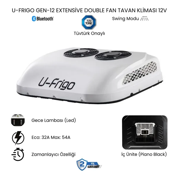 U-frigo Araç Tavan Park Kliması Çift Fanlı 12v 54 Amper Gen-12 Extensive Karavan,minibüs