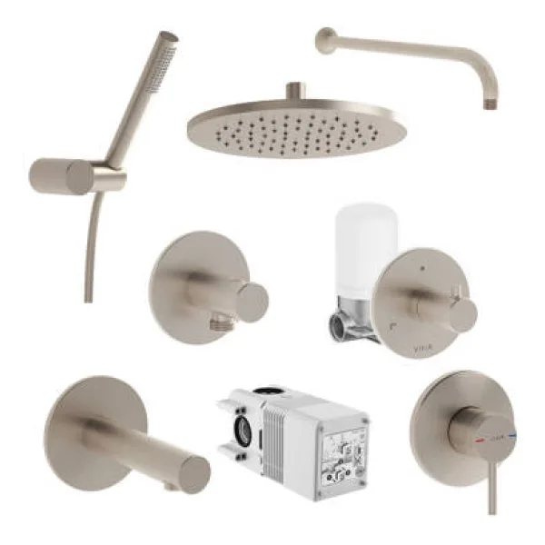 VitrA Origin Ankastre Duş Seti - 9 Parça - Fırçalı Nikel