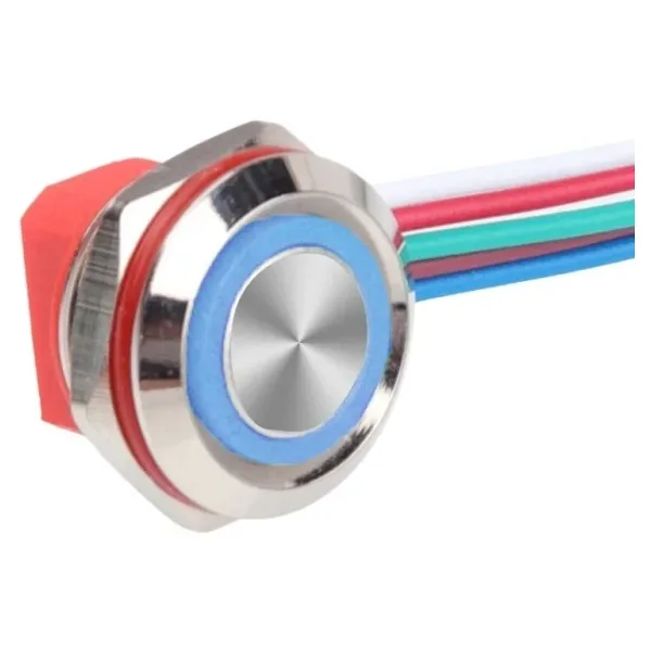 WD12C1-Wired-P1-E 12mm Düz Yaylı Mavi Işıklı Metal Buton - Kablolu