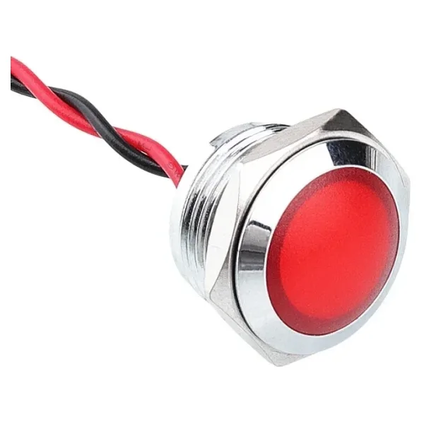 WD16L-P2 16mm 12-24V Kablolu Metal Sinyal Lambası - Kırmızı