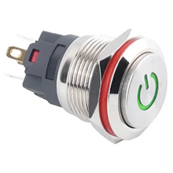 WD19A-G1Z-C 19mm Çıkık Anahtarlı Işıklı Power Metal Buton - Yeşil