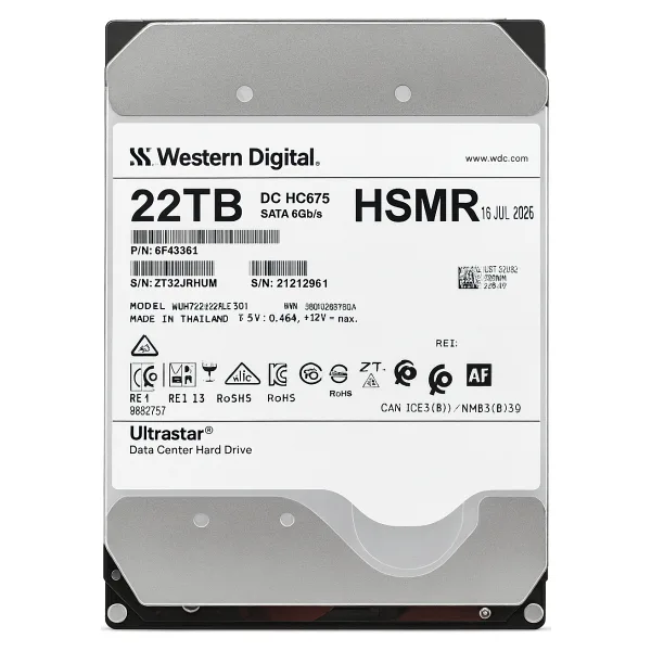 Western Digital Ultrastar Dc Hc675 22Tb 7200Rpm 256Mb 6G Sata 3.5" Harddisk 0F48261 Wxh722422ale601