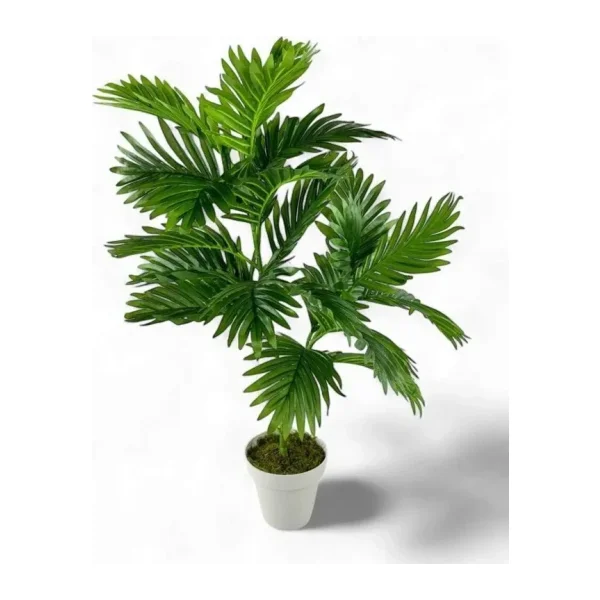 Yapay Çiçek Areka Palmiye Ağacı 85Cm 2Dal Salon Çiçeği Beyaz Saksılı Yapay Bitki