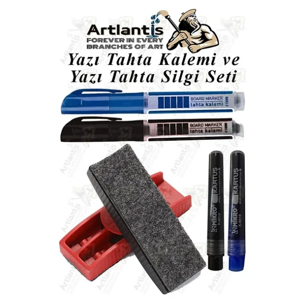 Yazı Tahta Kalemi ve Yazı Tahta Silgisi Plastik Mıknatıslı 1 Paket Beyaz Yazı Tahtası Kalemi Silgisi ve Kartuşu Manyetik