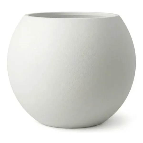 ZEVLİ Dekoratif 27L Küre Saksı Ø35 cm (Mermer Beyazı) Özel İç Hazne Dahil, Beton Görünümlü Modern Salon ve Bahçe Saksısı
