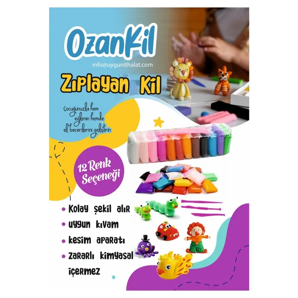 Zıplayan Kil Hava ile Kuruyan Modelleme Kili 12 Li - Renkli