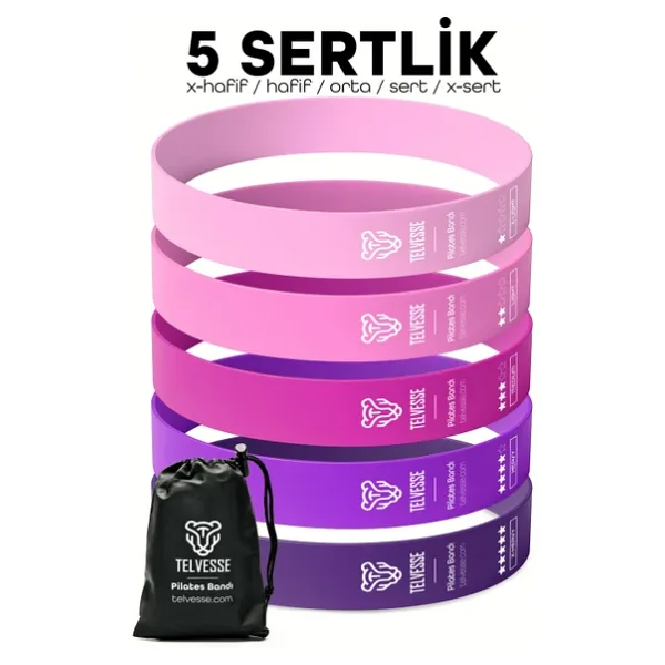 5 Farklı Direnç Çantalı Latex Pilates Aerobik Egzersiz Squat Lastiği Loop Bant Kapalı Uç Pembe Ton