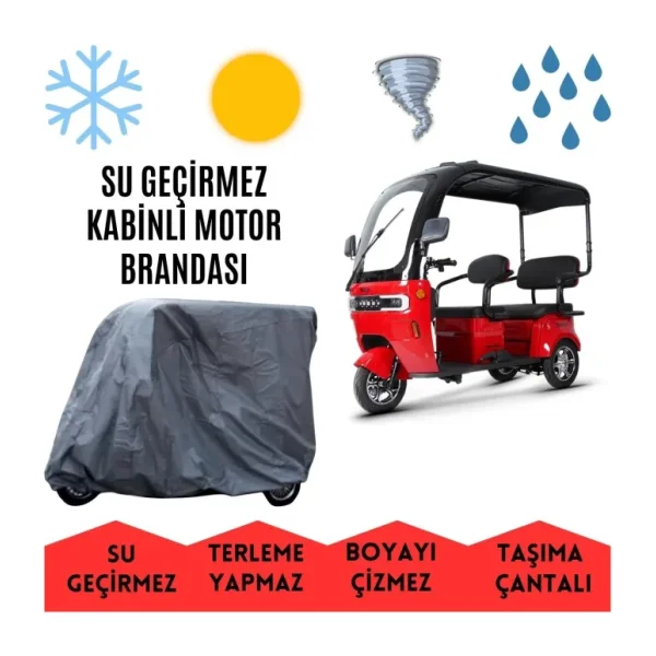 Arora Felix Pro Kabinli 3 Tekerlekli Motor Brandası Su Geçirmez