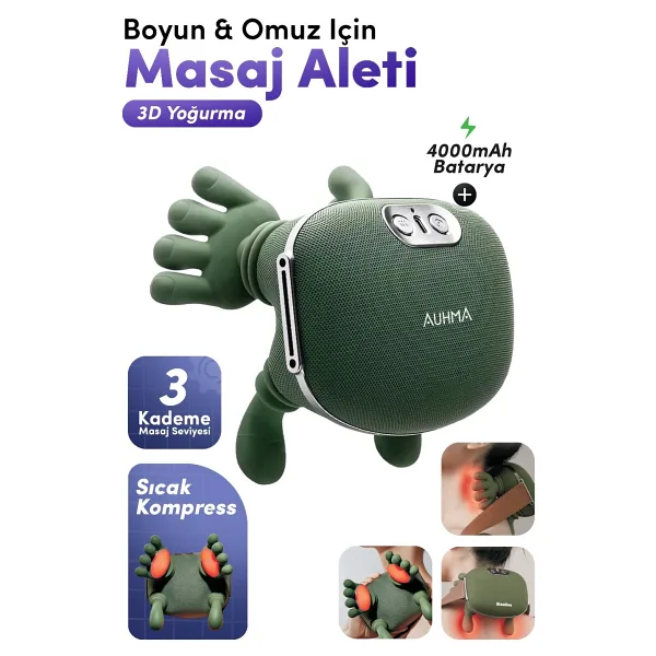 Auhma AMG38 Şarjlı Isıtmalı Boyun ve Omuz Masaj Aleti - 3D Yoğurma Derin Doku Shiatsu Masaj Cihazı (45°c Heat Therapy)