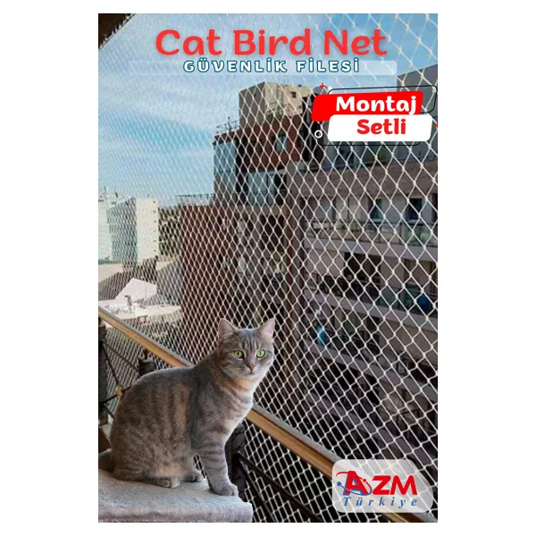 Azmtürkiye Kedi ve Kuş Balkon Filesi 2,5x3m - Kanca ve Dübel Dahil, UV Dayanıklı Güvenlik Filesi