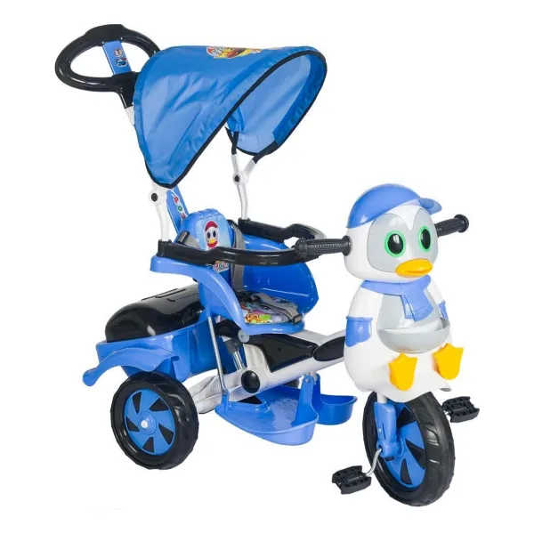 Baby Poufi Penguen Ebeveyn Kontrollü Mavi 3 Tekerlekli Bisiklet