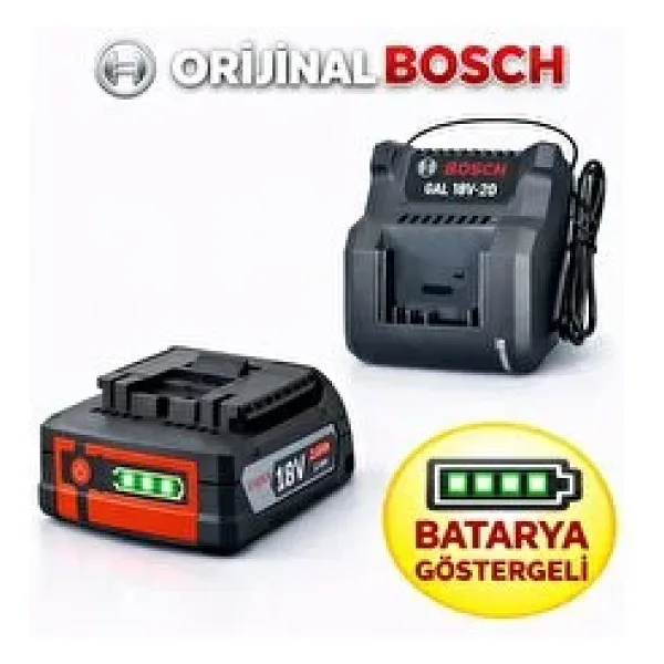 Bosch Gba 18V 2.0 Ah Dolum Göstergeli Batarya + Bosch Gal 18 20 Şarj Cihazı