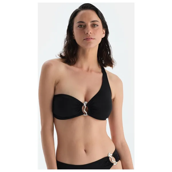 Dagi Tek Omuz Bikini Üst, Örme, Siyah, 38