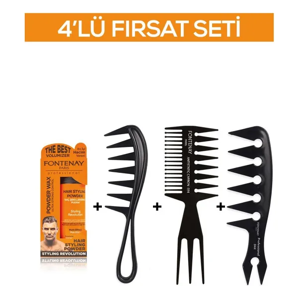 Fontenay Saç Şekillendirici Pudra Toz Wax Ultra Strong Turuncu 20gr+ Şekil Tarağı X3 4'lü Set