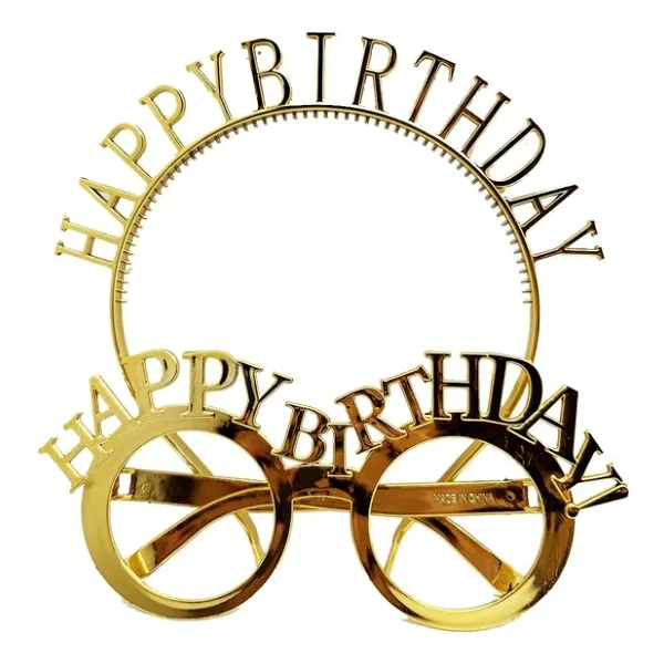 Happy Birthday Yazili Tac Ve Happy Birthday Yazili Gozluk Seti Altin Renk