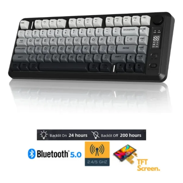 Hietech Kablosuz Gaming Oyuncu Klavyesi Freewolf M75 BT+2.4Ghz Oled TFT Ekranlı Membran Reinbow Aydınlatmalı