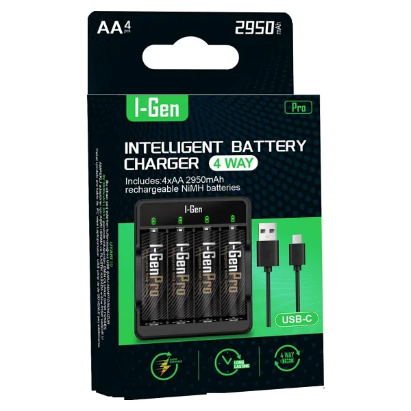 I-Gen G429 Usb Pil Şarj Aleti + Pro 2950 mAh 4'lü AA Kalem Pil