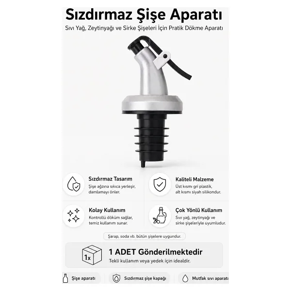 Impress Sızdırmaz Tekli Yağdanlık Tıpası - Damlama Önleyici Kapaklı Şişe Ucu Yağdanlık Başlığı, Tapa, Tıpa
