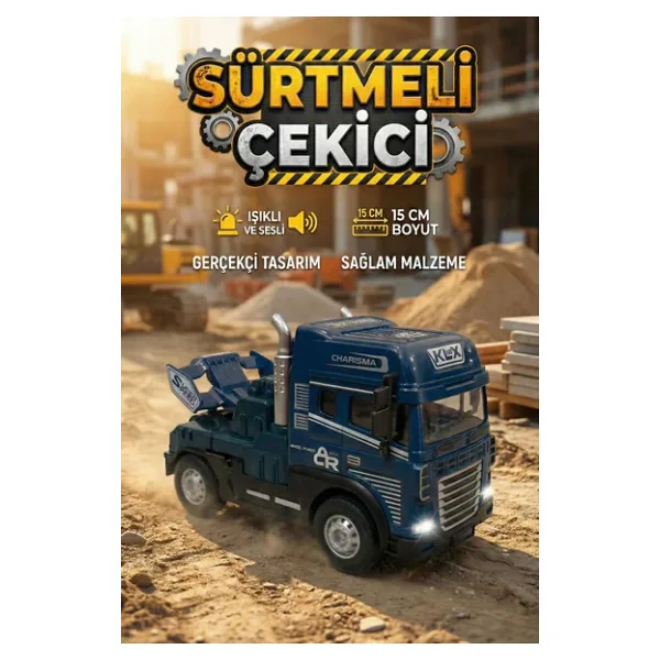 Işıklı Sesli Sürtmeli Çekici Kamyon Die-Cast Oyuncak Araba 15 Cm