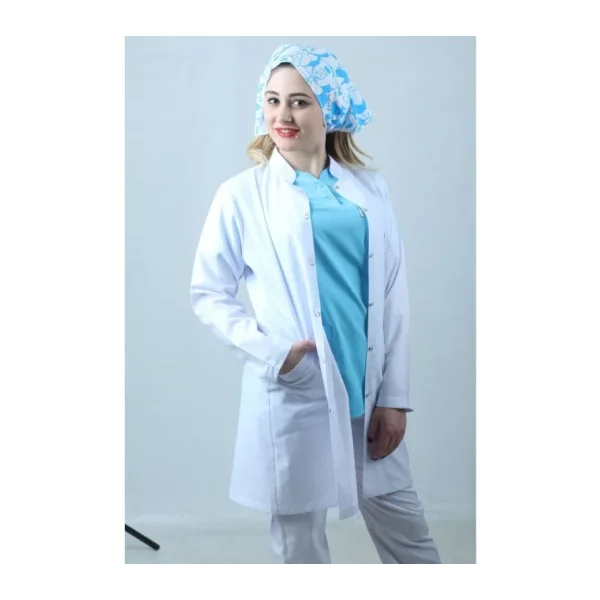 Kadın Hakim Yaka Uzun Kol Uzun Boy Beyaz Doktor Önlük, Hemşire, Eczacı, Öğretmen, Laborant Önlüğü Beyaz