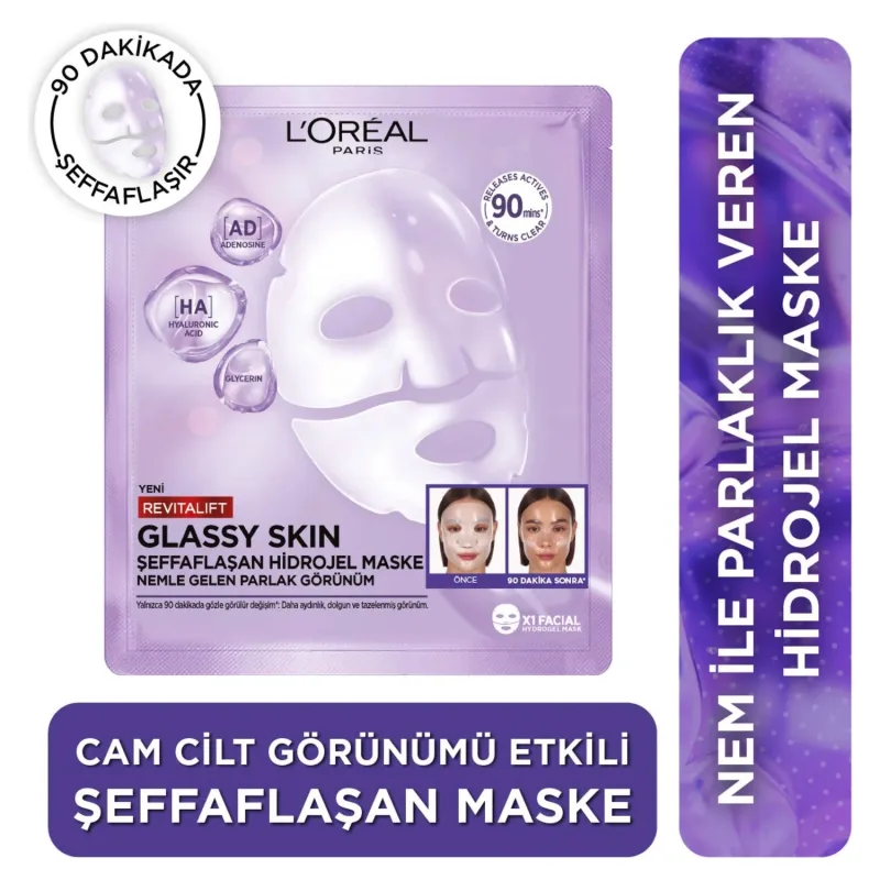 L 'Oreal Paris Revitalift Glassy Skin Cam Cilt Görünümü Etkili Şeffaflaşan Işıltı & Nem Veren Hidrojel Yüz Maskesi