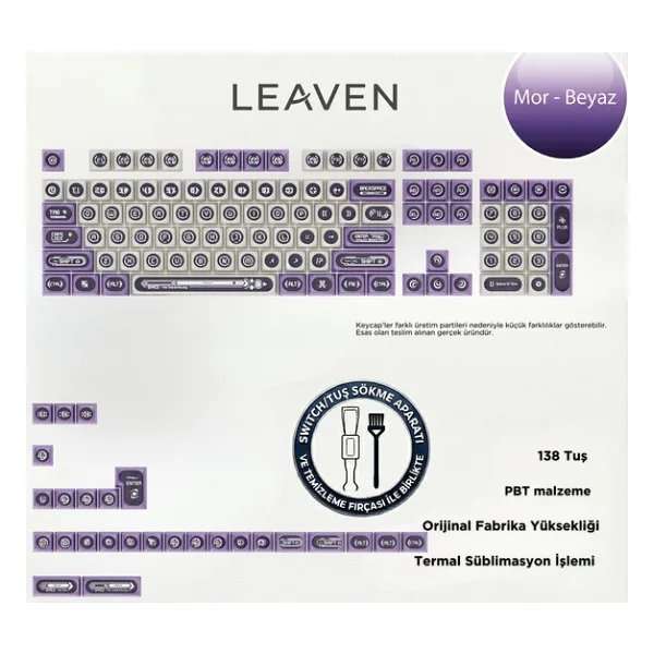 Leaven Mekanik Klavye Keycap -136 Tuşlu Mor - Beyaz Opal Tuş Takımı