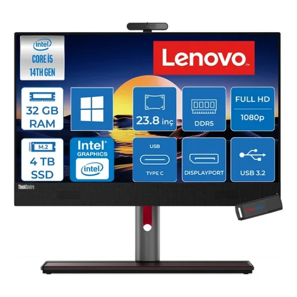 Lenovo Thinkcentre M90a Gen 5 Intel CoreTM I5 14400 Upto 4.7Ghz 32Gb Ddr5 4Tb Ssd Intel Uhd Graphics 770 23.8" Fhd Ips 99%Srgb Wın11home Allınone Bilgisayar Tc12sks50800h15+Zettausbbellek