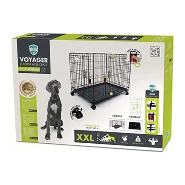 M-Pets Voyager 2 Kapılı Tekerlekli XXL Siyah 122x76x84 cm Köpek Kafesi