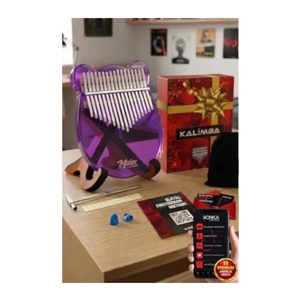 Midex KLX-660-PAK Mor Renk Cam Kalimba 17 Tuşlu Full Set