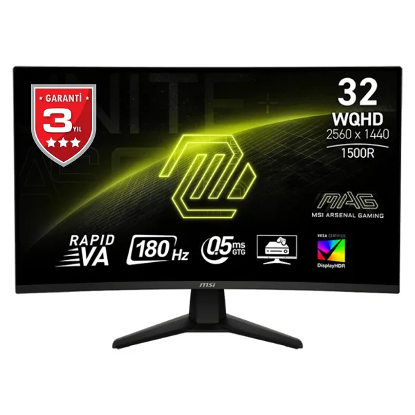 MSI MAG 32CQ6F 31.5" 0.5 ms 2K Curved 180 Hz Oyuncu Monitörü