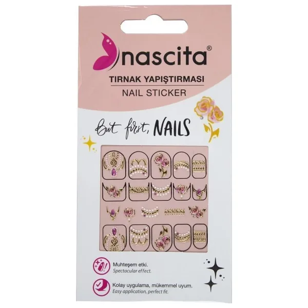nascita Işıltılı Gül Desenli Tırnak Stickerı - 35