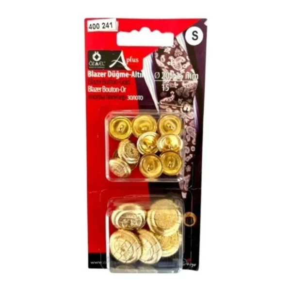 Öz-El Erkek Blazer Düğme, Metalize Ceket Düğmesi, Altın Rengi Düğme 400 241