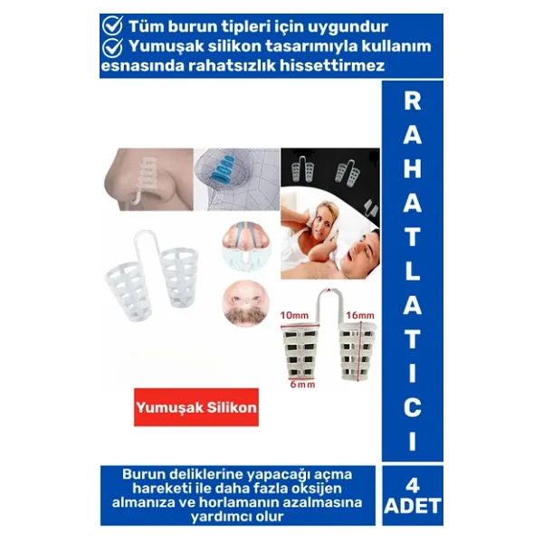 Özel Üretim Horlama Azaltıcı Rahat Nefes Alıp Verme Uyku Horlama Önleyici Burun Delik Aparatı 4 Adet